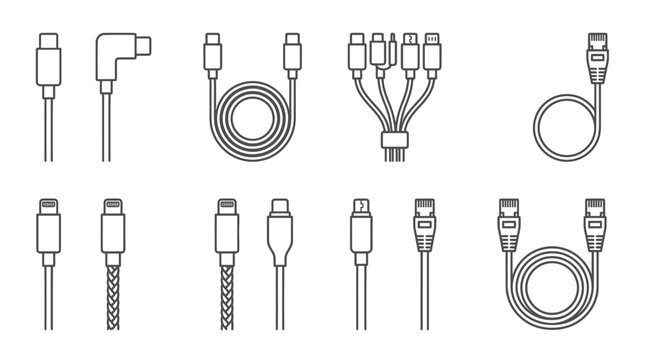 Collection of USB and USB-C cables and connectors, various types and configurations.