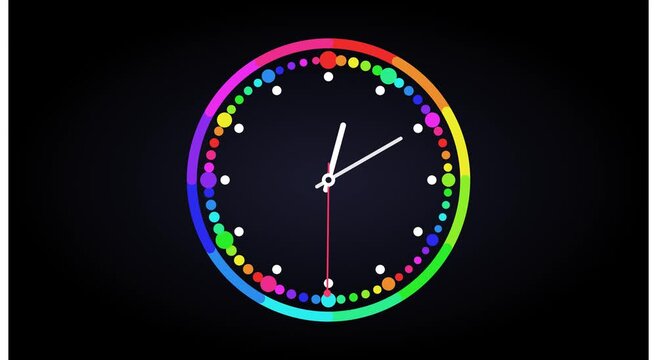 Colorful minimalist clock animation with moving animation