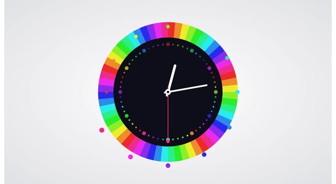 Colorful rainbow clock animation with rotating second animation