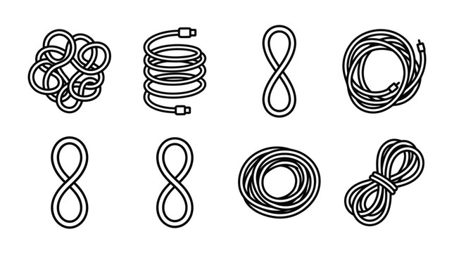 Various Cable and Rope Shapes: Tangled, Coiled, Figure 8, Rolled, Bundled