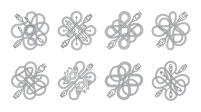 Abstract Network Cables Intertwined in Decorative Patterns, Technology Connection Concept