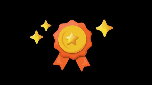 3D gold medal. Award or prize with star in plasticine style. Reward for winner in competition. Symbol of high quality or achievement. Alpha Channel. Hand animated motion graphics