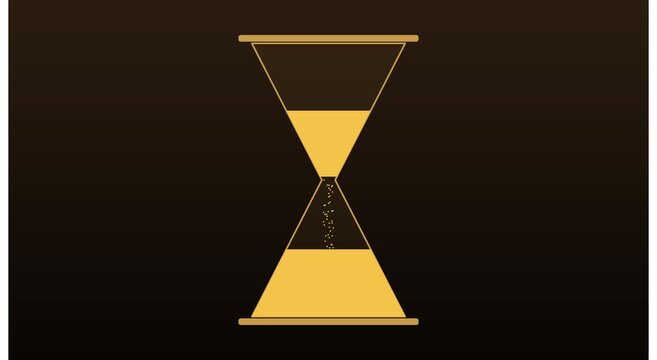 Minimalist hourglass sand timer running out concept animation
