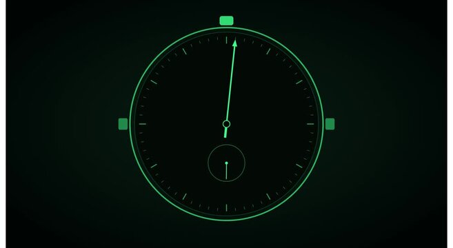 Minimalist green digital clock interface motion animation