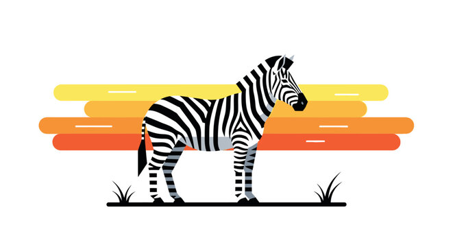 Stylized zebra standing against colorful abstract background