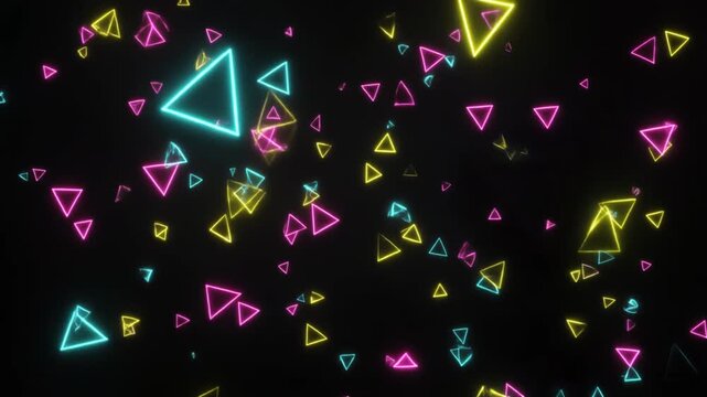 Cinematic Neon Triangular Particles Tumbling Through Dark Space Slow Motion Animation