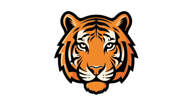 A striking and detailed illustration of a tiger's head, featuring its distinctive orange and black stripes, fierce eyes, and powerful presence.