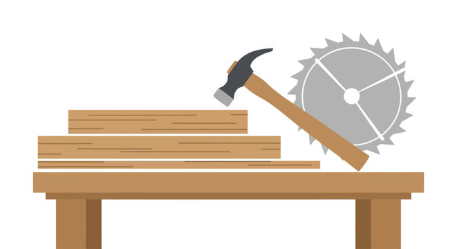 Woodworking tools and materials on a workbench