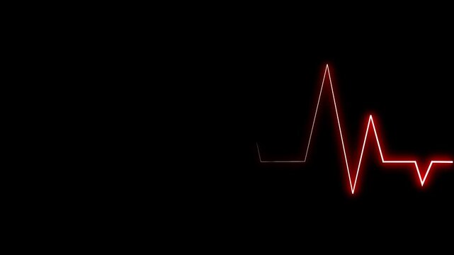 Heartbeat neon effect. Looping seamless footage with red pulse line showing heart rhythm. Electrocardiogram and cardiac diagnostics. Alpha channel for overlay effect. Hand animated motion graphics
