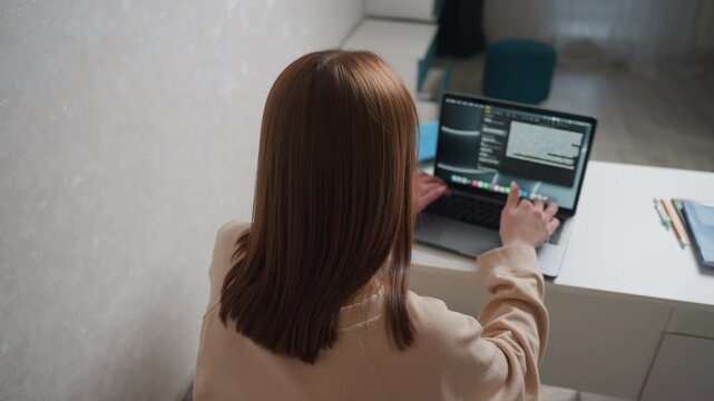 Caucasian woman leading virtual session. Female instructor conducting remote learning workshop. Caucasian female presenter guiding participants through virtual training session from home setting