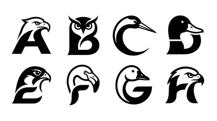 Alphabet Letters Shaped Like Bird Heads: Eagle, Owl, Flamingo, Duck, Goose © Wagiman Studio