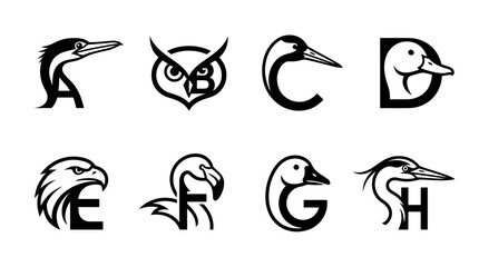 Alphabet Animals: Bird Letter Designs A, B, C, D, E, F, G, H © Wagiman Studio