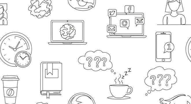 Seamless pattern of daily life and work icons