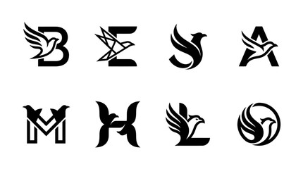 Modern Letter Logos with Bird and Eagle Motifs - Monogram Design Collection © Wagiman Studio