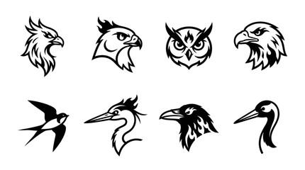 Obraz premium Collection of Bird Silhouettes: Eagles, Owl, Raven, Swallow, Crane, Heron