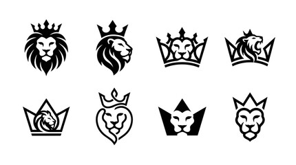 Lion Head Crests with Crowns: Regal Symbols of Power and Majesty © Wagiman Studio