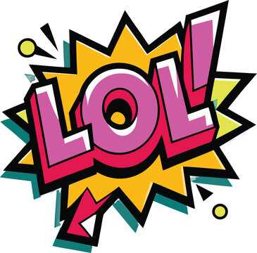 Speech Bubble with "Lol!" in Purple Font, Yellow Burst, and Comic Pop Art Style for Funny Expressions and Internet Memes