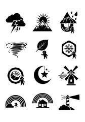Fototapeta premium Weather phenomena and environmental icons with cute character