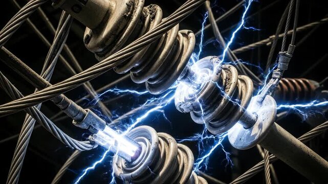 Electricity sparks fly through insulators.