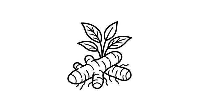 Turmeric curcuma plant with rhizome and leaves icon
