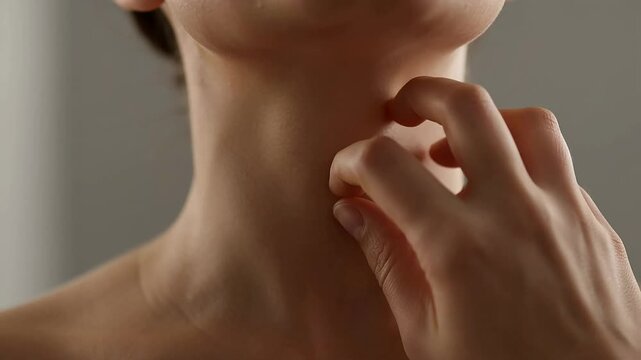 Person Scratching Neck Due to Itch or Allergic Skin Irritation.