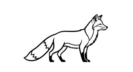 Fototapeta premium Minimalistic line art illustration of a wild fox standing in profile, simple black and white animal drawing for design