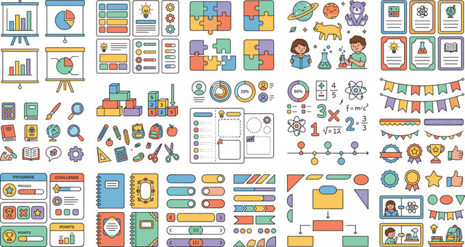 Educational School Vector Collection Featuring Learning Icons, Classroom Elements, Study Tools And Creative Academic Infographics.