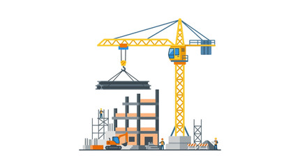 Yellow construction crane lifting heavy load. © Awaludin