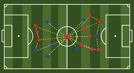 Soccer Field with Player Positions and Pass Lines. © Haroh