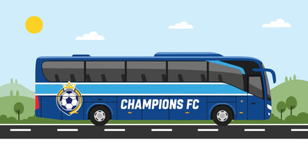 Blue Champions FC Soccer Team Bus. © Haroh