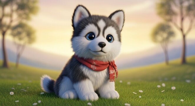 Cartoon husky puppy portrait