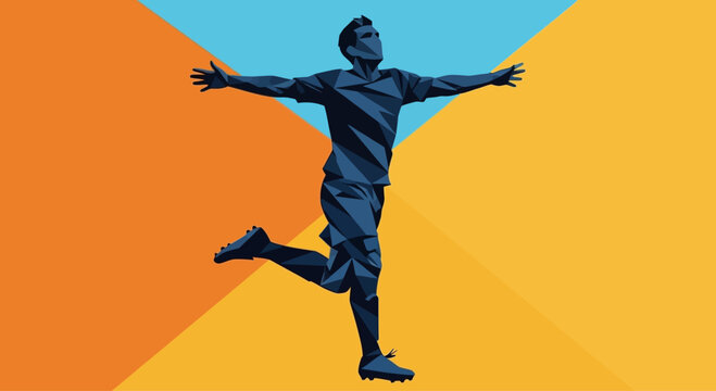 Dynamic Silhouette of a Male Soccer Player Celebrating a Goal.