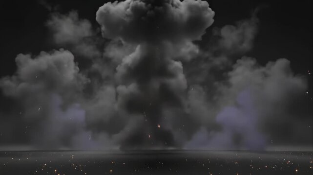 Explosion smoke clouds at night.