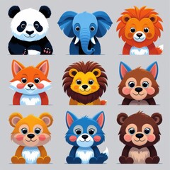 Fototapeta premium Cute cartoon animal characters in pastel colors