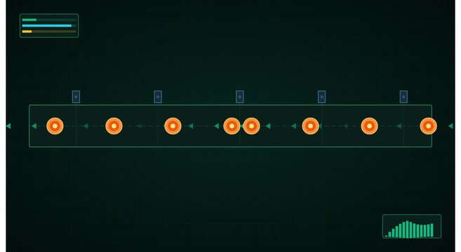 Digital hud interface with moving data nodes and animation