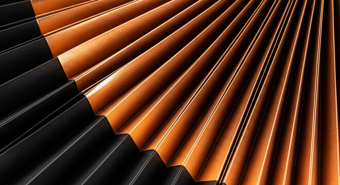 Abstract folding golden and black pleated texture creating a sharp geometric background, perfect for modern premium design concepts
