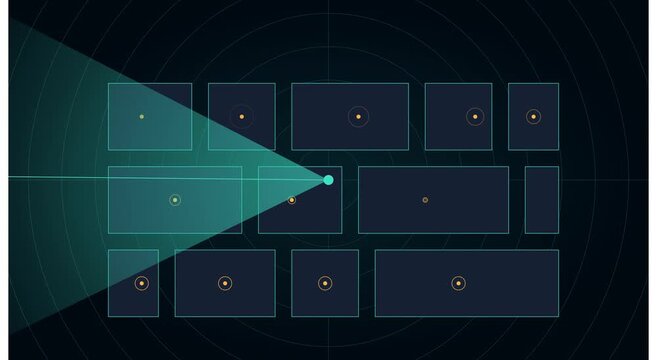 Digital radar interface scanning data grid motion animation