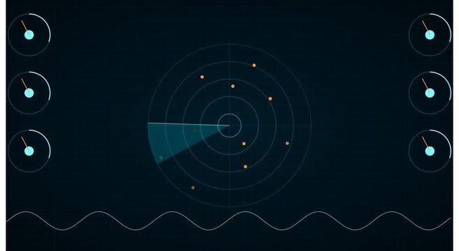 Digital radar interface with hud gauges and scanning animation