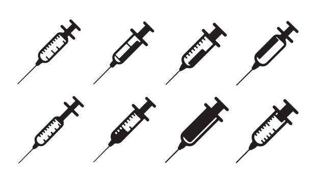 Syringe icon medical injection vaccine symbol vector set health care outline design.