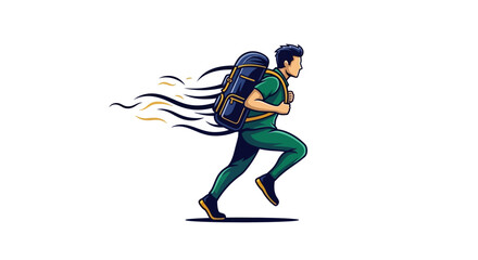 Obraz premium Man Running with Backpack On.
