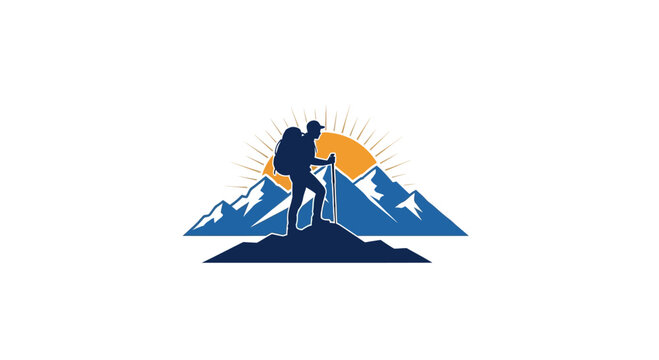 Hiker standing on mountain summit peak.