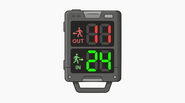 Referee Timer Display: A digital timer displaying both 'OUT' with a red indicator and 'IN' with a green indicator, showcasing timekeeping for sports or activities.