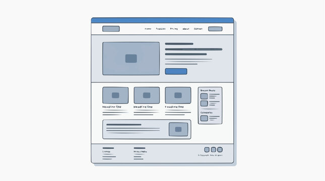 Website Wireframe Blueprint: A simplified wireframe blueprint showcasing the structural layout and content arrangement of a digital webpage.