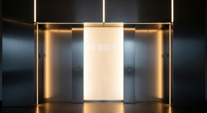 Sleek modern elevator entrance featuring integrated lighting and contemporary architectural design