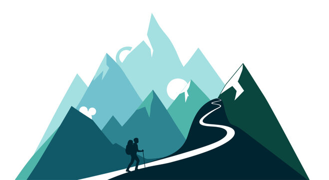 Person Hiking on Winding Mountain Trail.
