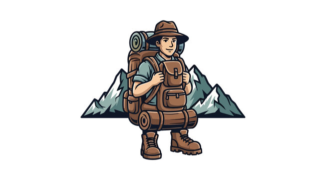 Man wearing hiking backpack and boots.