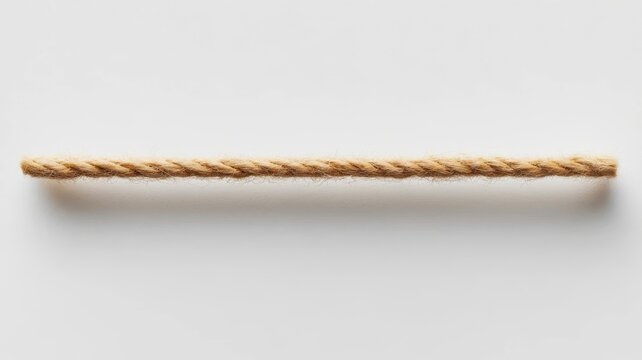 Natural brown jute rope isolated on white background minimalist strand of twisted fiber cord for crafting and industrial design.