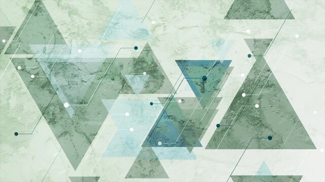 Abstract futuristic tech background with geometric triangles and digital network lines. Blue green marble grunge texture motion design. Video animation Ultra HD 4K 3840x2160