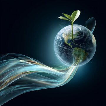 Earth's green renaissance: a visual ode to nature's renewal. Social connections. Enhanced elements: a planet embracing its green identity. Signal transmission. Network connectivity.