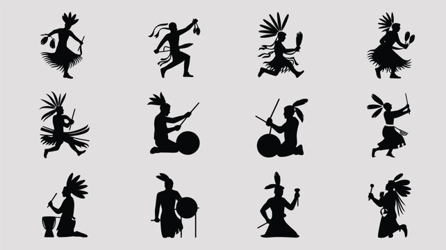 Native american drummers and dancers in traditional clothing.